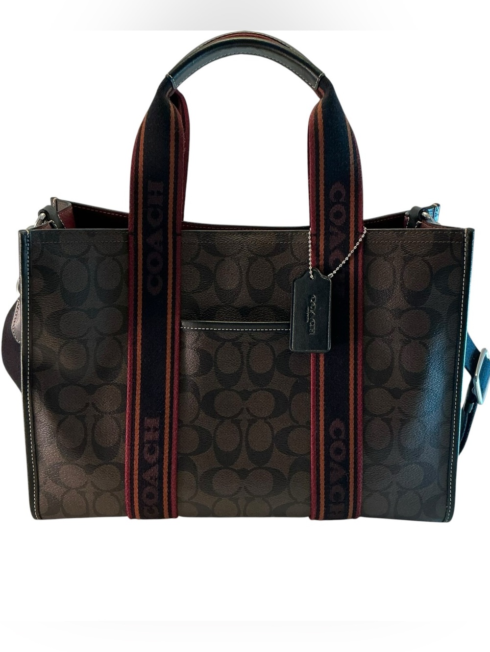 COACH SMITH Tote SN058 Brown, Black Signature COACH Logo MED Bag, Canvas Leather